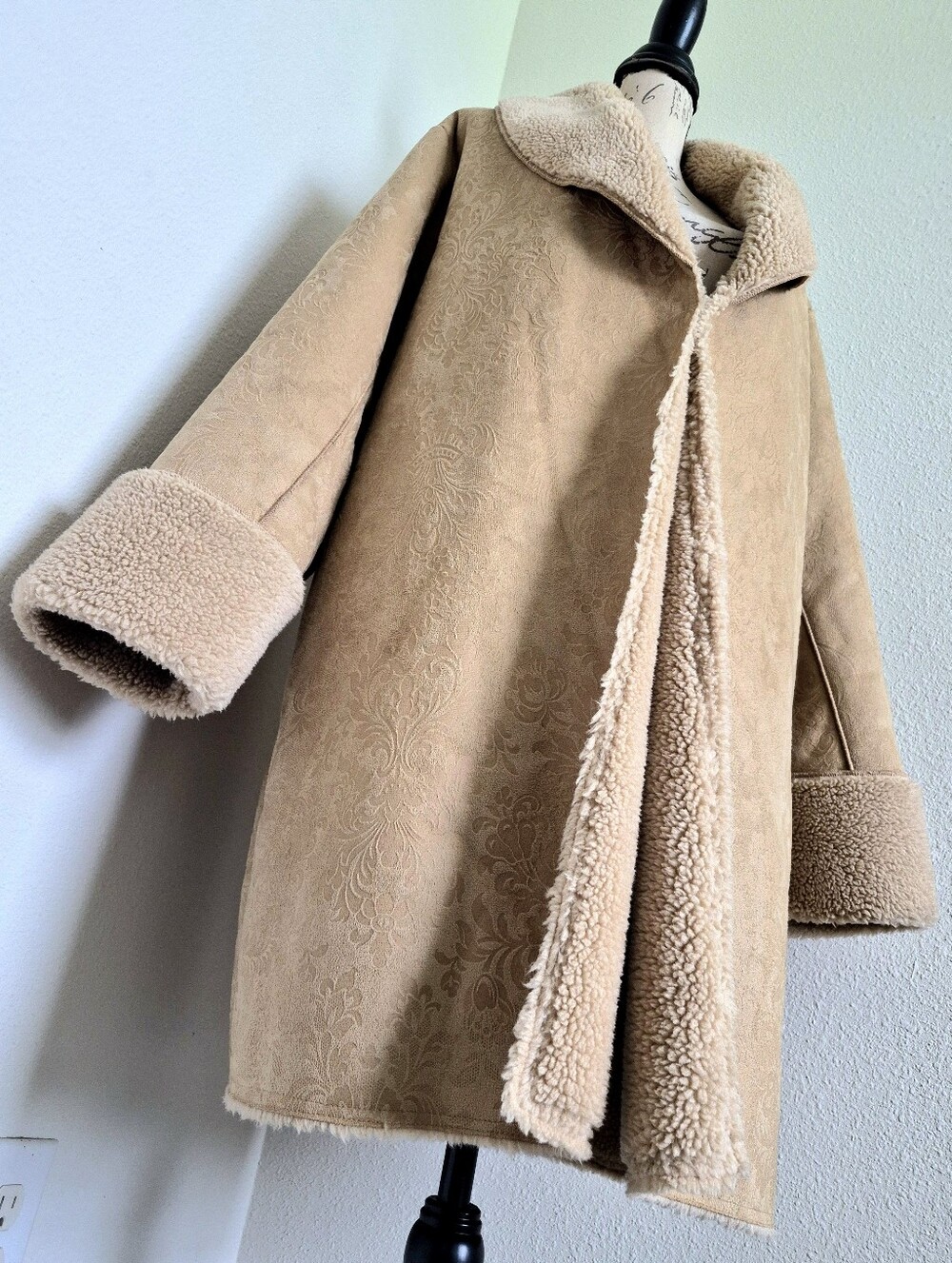 Soft Surroundings Misha Long Penny Lane Faux Suede Shearling Jacquard Coat 1X - Picture 10 of 16